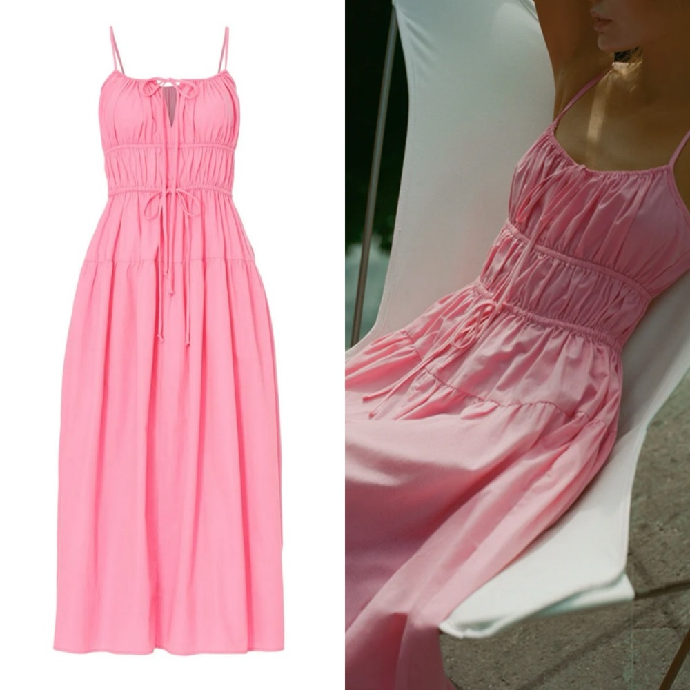 Ciao Lucia Pink Tiered Maxi Dress with Drawstring - Picture 1 of 8